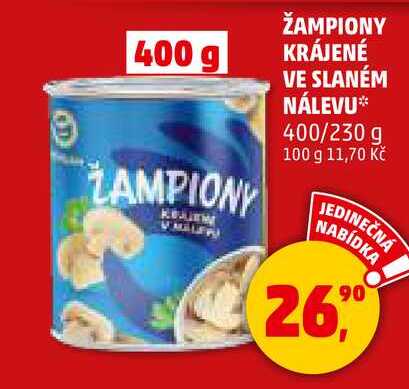 ŽAMPIONY KRÁJENÉ VE SLANÉM NÁLEVU, 400/230 g