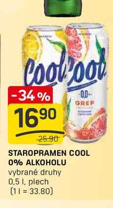 STAROPRAMEN COOL 0% ALKOHOLU vybrané druhy 0,5l,plech 