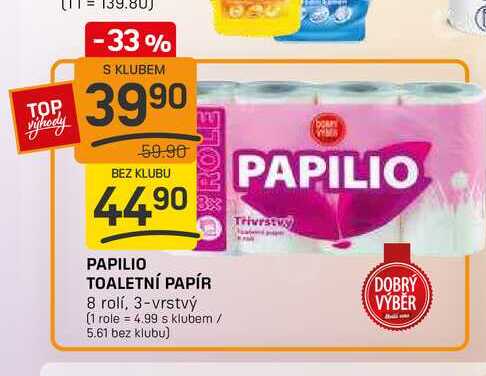 PAPILIO TOALETNÍ PAPÍR 8 rolí, 3-vrstvý