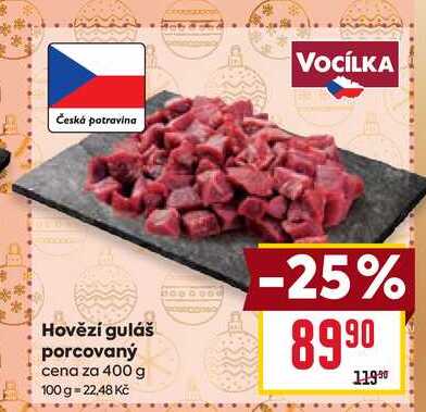 Hovězí guláš porcovaný cena za 400 g