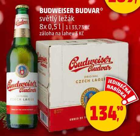 BUDWEISER BUDVAR světlý ležák, 8x0,5 l