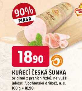 KUŘECÍ ČESKÁ ŠUNKA originál z prsních řízků, nejvyšší jakosti, 100g