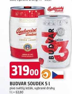 BUDVAR SOUDEK 5l pivo světlý ležák