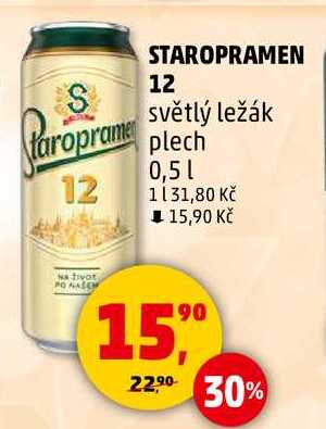 STAROPRAMEN 12 světlý ležák plech, 0,5 l v akci