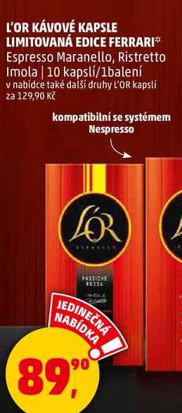 L'OR KÁVOVÉ KAPSLE LIMITOVANÁ EDICE FERRARI Espresso Maranello,  10 kapslí/1balení 