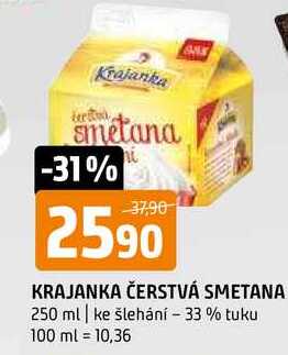 Krajanka čerstvá smetana 33% ml ke šlehání 250ml v akci