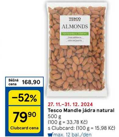 Tesco Mandle jádra natural, 500 g