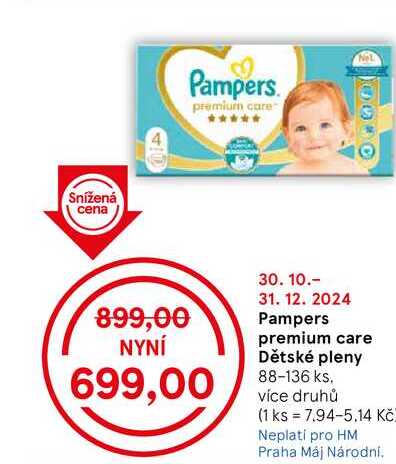 Pampers premium care Dětské pleny 88-136 ks. více druhů 