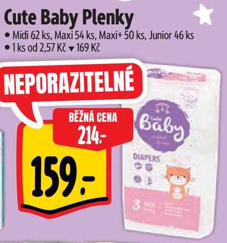 Cute Baby Plenky, Midi 62 ks, Maxi 54 ks, Maxi+ 50 ks, Junior 46 ks 