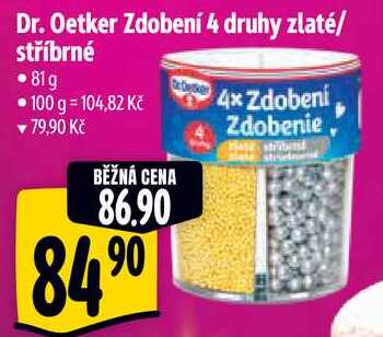 Dr. Oetker Zdobení 4 druhy zlaté/stříbrné, 81 g