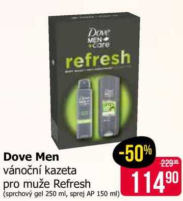 Dove Men vánoční kazeta pro muže Refresh (sprchový gel 250 ml, sprej AP 150 ml) 