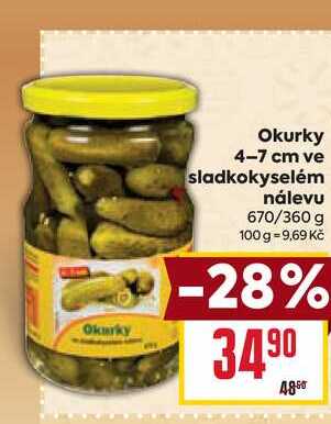 Okurky 4-7 cm ve sladkokyselém nálevu 670/360 g