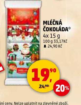 MLÉČNÁ ČOKOLÁDA, 4x 15 g