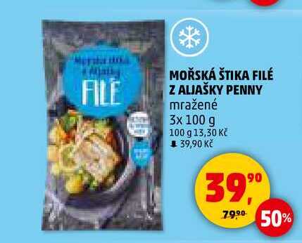 MOŘSKÁ ŠTIKA FILÉ Z ALJAŠKY PENNY mražené, 3x 100 g