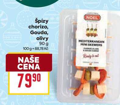 Špízy chorizo, Gouda, olivy 90 g 