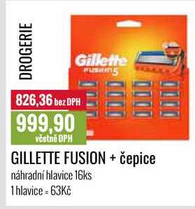 GILLETTE FUSION + čepice náhradní hlavice 16ks 