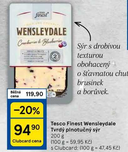 Tesco Finest Wensleydale Tvrdý plnotučný sýr, 200 g