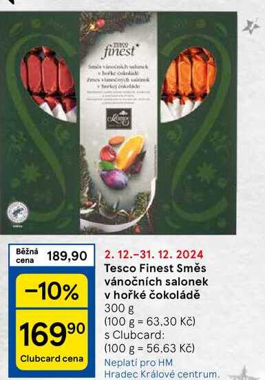 Tesco Finest Směs vánočních salonek v hořké čokoládě, 300 g 