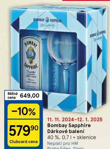 Bombay Sapphire Dárkové balení 40 %, 0.7 1+ sklenice 