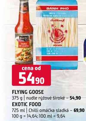 Flying goose 375 g nudle rýžové široké Exotic food 725 ml Chilli omáčka sladká 