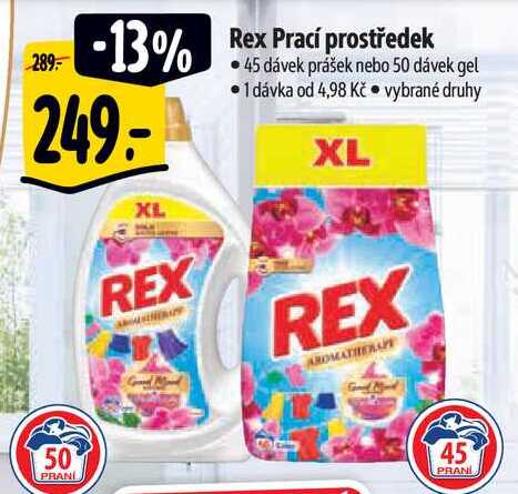 Rex Prací prostředek, 45 dávek prášek nebo 50 dávek gel 