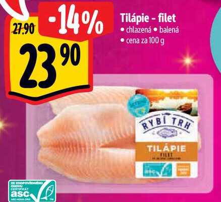 Tilápie-filet, cena za 100 g 