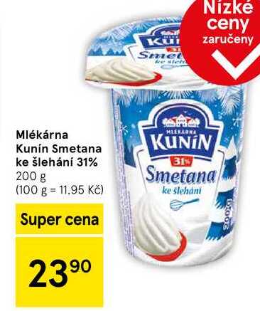 Mlékárna Kunín Smetana ke šlehání 31%, 200 g 