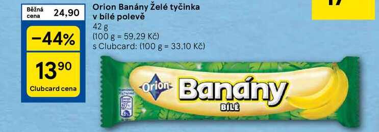 Orion Banány Želé tyčinka v bílé polevě, 42 g