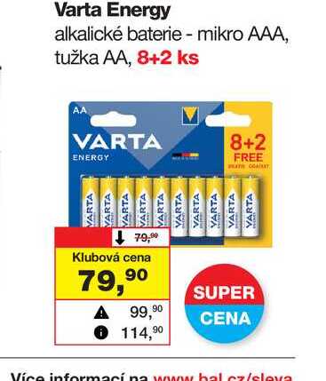 Varta Energy alkalické baterie - mikro AAA, tužka AA, 8+2 ks 