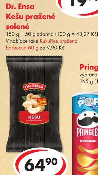 Dr. Ensa Kešu pražené solené, 150 g + 50 g zdarma