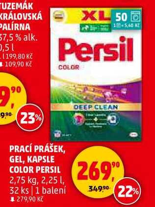 PRACÍ PRÁŠEK, GEL, KAPSLE COLOR PERSIL, 2,75 kg, 2,25 l, 32 ks, 1 balení 