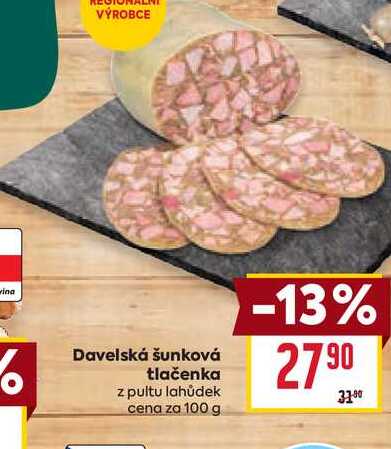 Davelská šunková tlačenka z pultu lahůdek cena za 100g