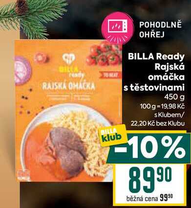 BILLA Ready Rajská omáčka s těstovinami 450 g 