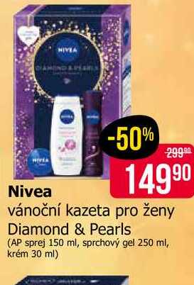 Nivea vánoční kazeta pro ženy Diamond & Pearls (AP sprej 150 ml, sprchový gel 250 ml, krém 30 ml) 