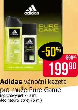 Adidas vánoční kazeta pro muže Pure Game (sprchový gel 250 ml, deo natural sprej 75 ml) 