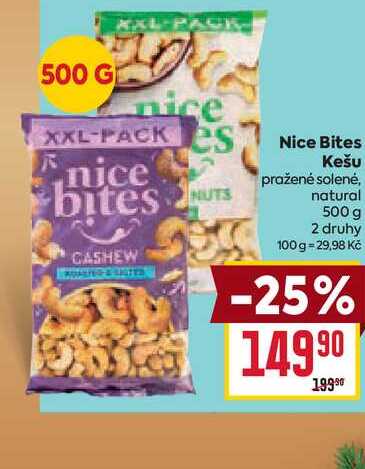 Nice Bites Kešu pražené solené, natural 500 g 