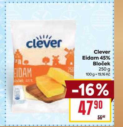 Clever Eidam 45% Bloček 250 g 