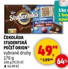 ČOKOLÁDA STUDENTSKÁ PEČEŤ ORION, 170 g 