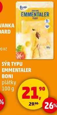 SÝR TYPU EMMENTALER BONI plátky, 100 g