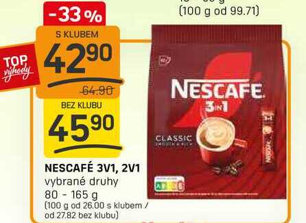 NESCAFÉ 3V1, 2V1 vybrané druhy 80 -165 g