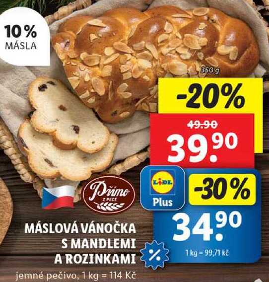 Máslová vánočka s mandlemi a rozinkami, 350 g