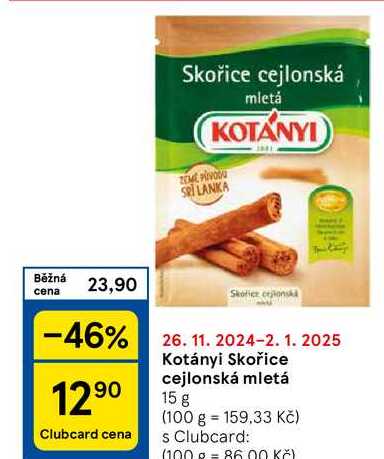 Kotányi Skořice cejlonská mletá, 15 g 