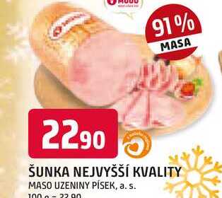 ŠUNKA NEJVYŠŠÍ KVALITY MASO UZENINY PÍSEK, 100 g