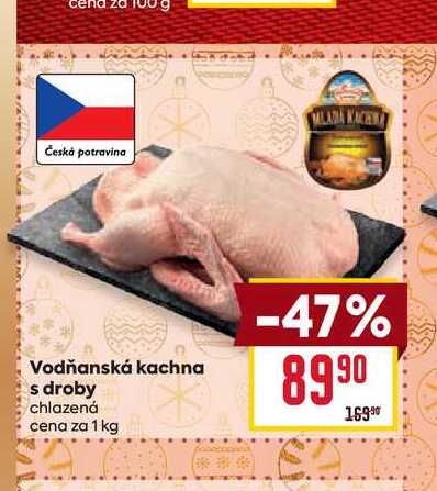 Vodňanská kachna s droby chlazená cena za 1 kg  