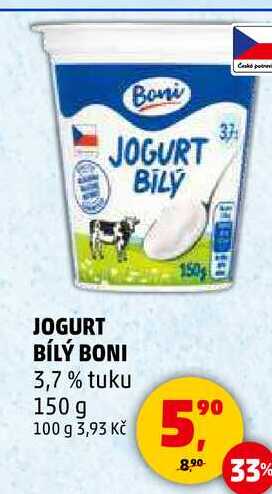 JOGURT BÍLÝ BONI 3,7% tuku, 150 g