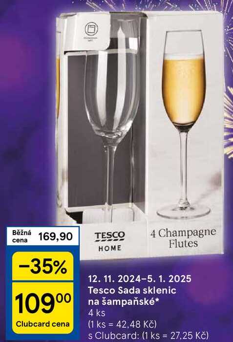 Tesco Sada sklenic na šampaňské, 4 ks