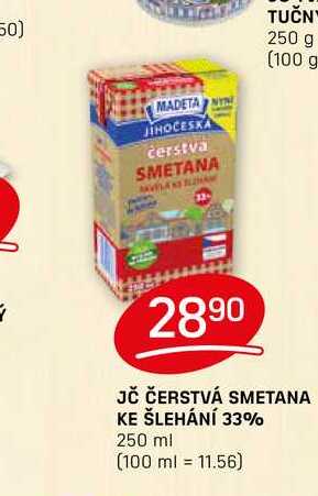 JČ ČERSTVÁ SMETANA KE ŠLEHÁNÍ 33% 250 ml 