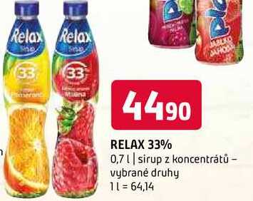 Relax 33% 0,7l sirup z koncentrátů vybrané druhy