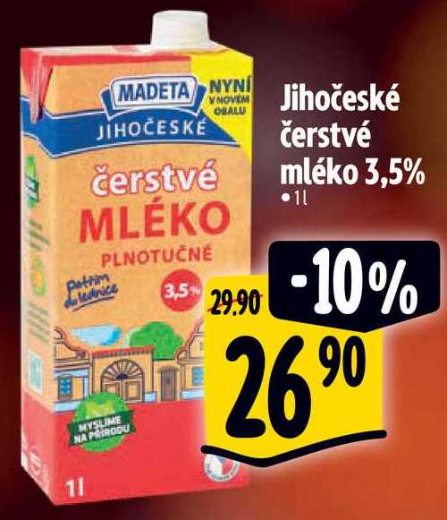 Jihočeské čerstvé mléko 3,5%, 1 l