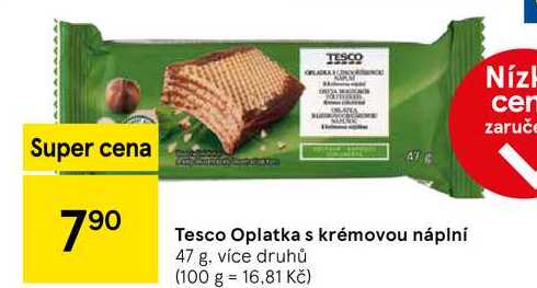 Tesco Oplatka s krémovou náplní, 47 g, více druhů 